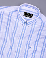 Comfrey White With Blue Dobby Stripe Linen Cotton Shirt