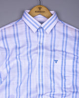 Comfrey White With Blue Dobby Stripe Linen Cotton Shirt