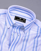 Comfrey White With Blue Dobby Stripe Linen Cotton Shirt