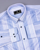 Roman Blue With White Taupe Stripe Cotton Shirt
