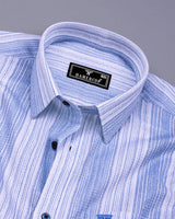 Roman Blue With White Taupe Stripe Cotton Shirt