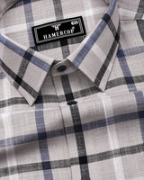 Arcore Gray With Black Check Linen Cotton Shirt