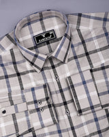 Arcore Gray With Black Check Linen Cotton Shirt