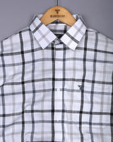 Arcore White With Gray Check Linen Cotton Shirt