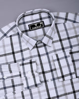 Arcore White With Gray Check Linen Cotton Shirt