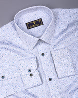 Rison Blue With White Printed Cotton Shirt
