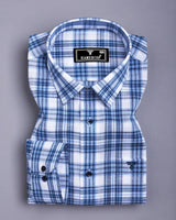 Forio Blue With White Check Linen Cotton Shirt