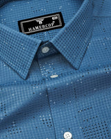 Flores Blue Dot Printed Dobby Cotton Waffle Check Shirt