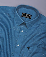 Flores Blue Dot Printed Dobby Cotton Waffle Check Shirt