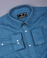 Flores Blue Dot Printed Dobby Cotton Waffle Check Shirt