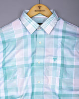 Pozos Green With White Check Formal Cotton Shirt