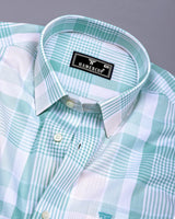 Pozos Green With White Check Formal Cotton Shirt