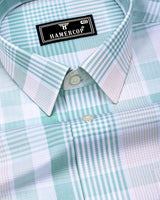 Pozos Green With White Check Formal Cotton Shirt