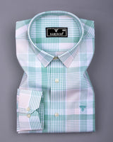 Pozos Green With White Check Formal Cotton Shirt