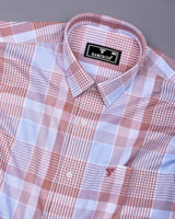 Pozos Peach With Blue Check Formal Cotton Shirt