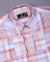 Pozos Peach With Blue Check Formal Cotton Shirt