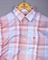 Pozos Peach With Blue Check Formal Cotton Shirt