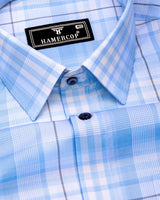Optical SkyBlue With White Check Formal Cotton Shirt