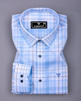 Optical SkyBlue With White Check Formal Cotton Shirt