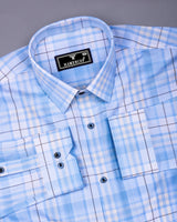 Optical SkyBlue With White Check Formal Cotton Shirt