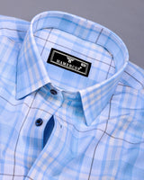 Optical SkyBlue With White Check Formal Cotton Shirt