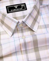Optical Cream With White Check Formal Cotton Shirt