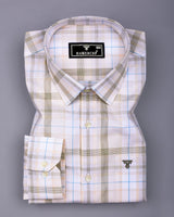 Optical Cream With White Check Formal Cotton Shirt