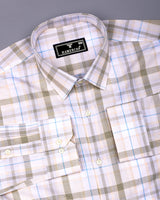 Optical Cream With White Check Formal Cotton Shirt