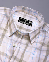 Optical Cream With White Check Formal Cotton Shirt