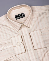 Ivory Cream Dobby Self Stripe Cotton Shirt