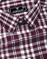 Ingrid Maroon With White Check Linen Cotton Shirt