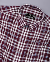 Ingrid Maroon With White Check Linen Cotton Shirt