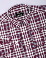Ingrid Maroon With White Check Linen Cotton Shirt