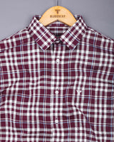 Ingrid Maroon With White Check Linen Cotton Shirt
