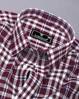 Ingrid Maroon With White Check Linen Cotton Shirt