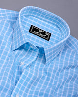 Yucca Blue With White Check Seersucker Cotton Shirt