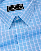 Yucca Blue With White Check Seersucker Cotton Shirt