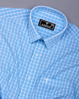 Yucca Blue With White Check Seersucker Cotton Shirt