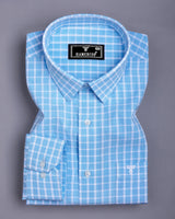 Yucca Blue With White Check Seersucker Cotton Shirt