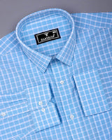 Yucca Blue With White Check Seersucker Cotton Shirt
