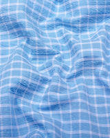 Yucca Blue With White Check Seersucker Cotton Shirt