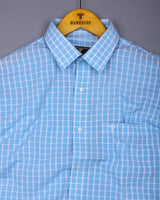Yucca Blue With White Check Seersucker Cotton Shirt