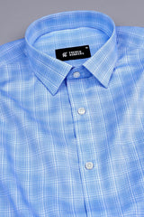 Light blue with white line check shirt