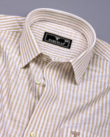 Wexford Cream With White Stripe Linen Cotton Shirt