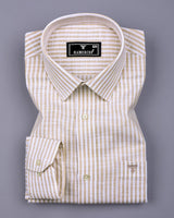 Wexford Cream With White Stripe Linen Cotton Shirt