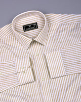 Wexford Cream With White Stripe Linen Cotton Shirt