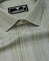 Fermoy Green With White Printed Linen Cotton Shirt