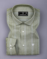 Fermoy Green With White Printed Linen Cotton Shirt