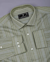 Fermoy Green With White Printed Linen Cotton Shirt