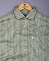 Fermoy Green With White Printed Linen Cotton Shirt